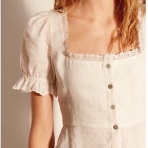 White Button-Down Dress with Puff Sleeves Size 10 (M)